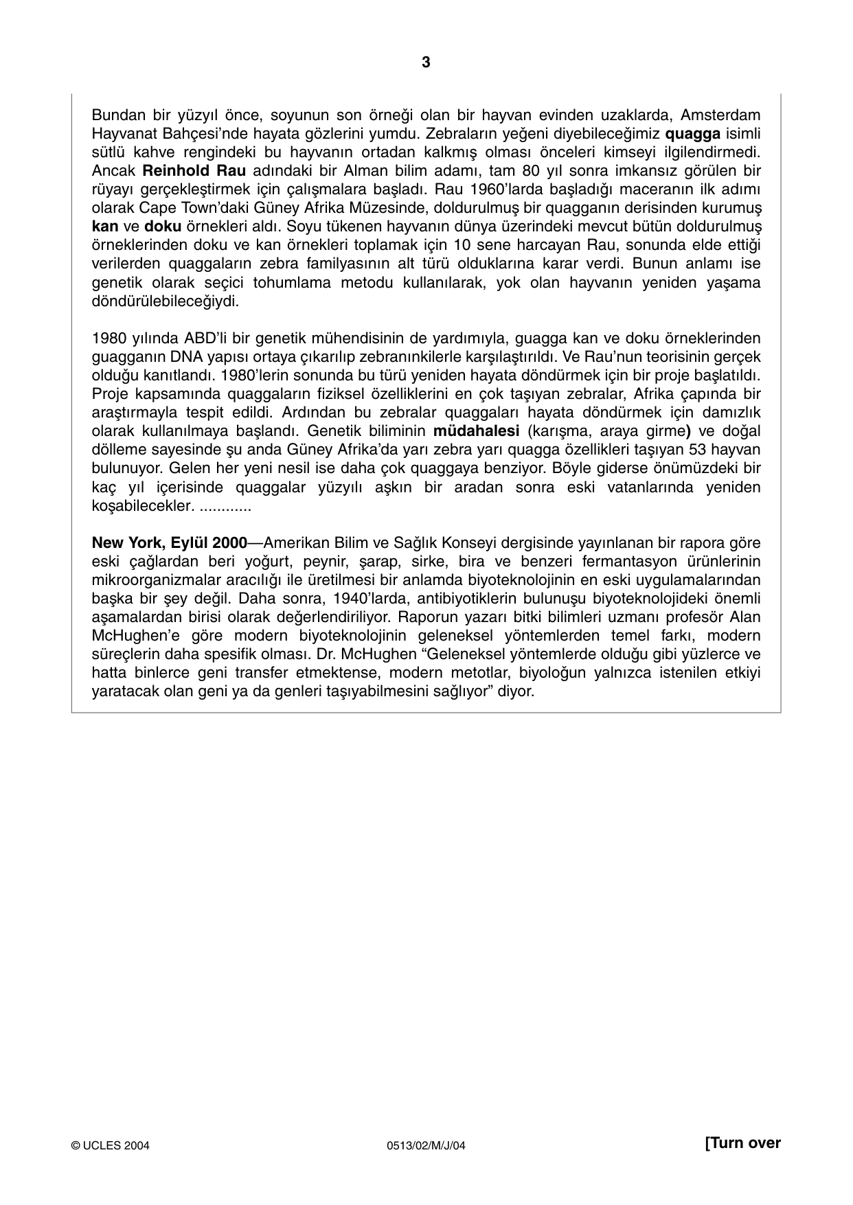 Cambridge IGCSE Turkish - First Language 0513 2004 May/June Paper 2 · Variant 1 question paper, page 3 of 8