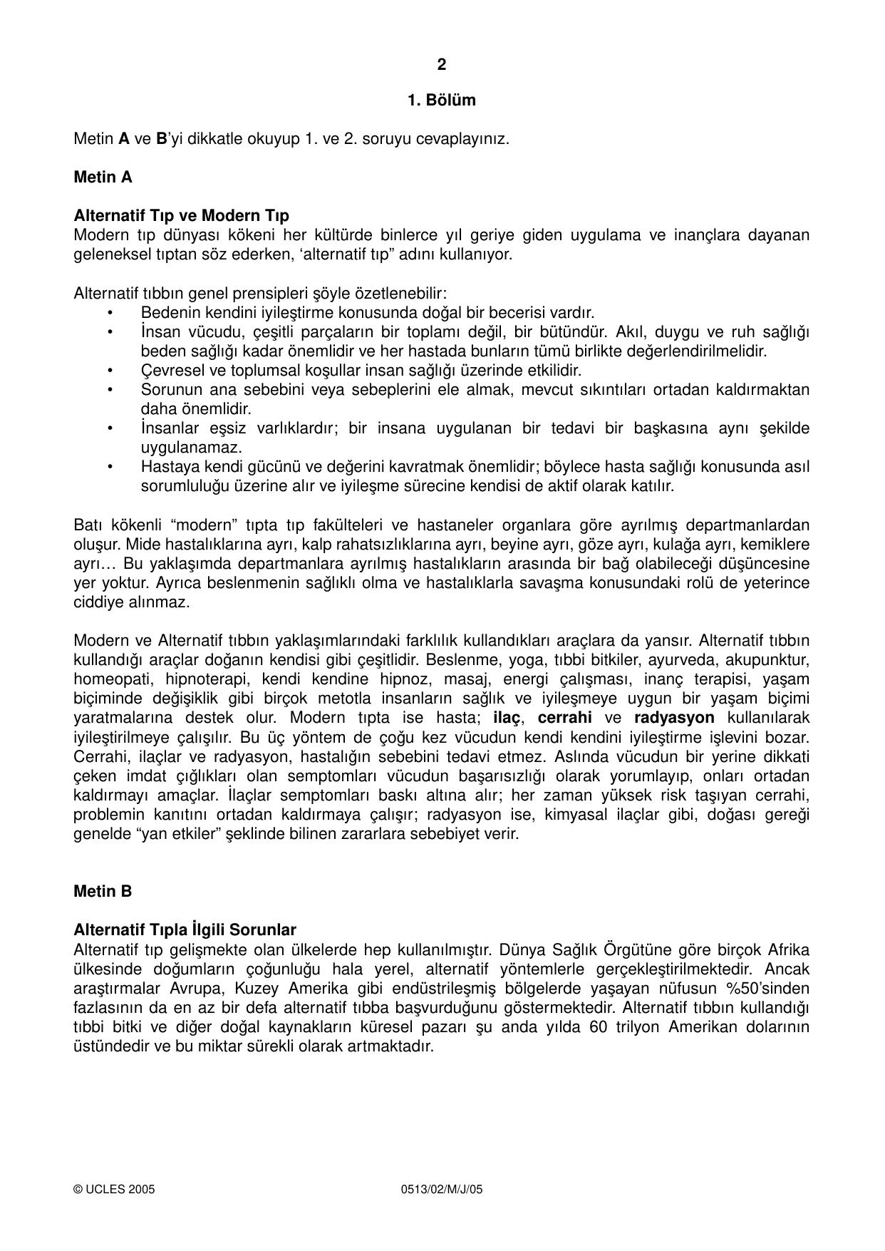 Cambridge IGCSE Turkish - First Language 0513 2005 May/June Paper 2 · Variant 1 question paper, page 2 of 4