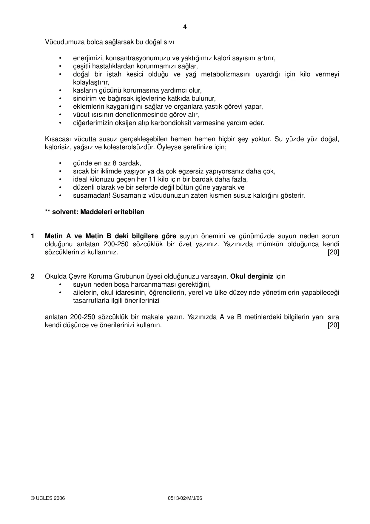 Cambridge IGCSE Turkish - First Language 0513 2006 May/June Paper 2 · Variant 1 question paper, page 4 of 8