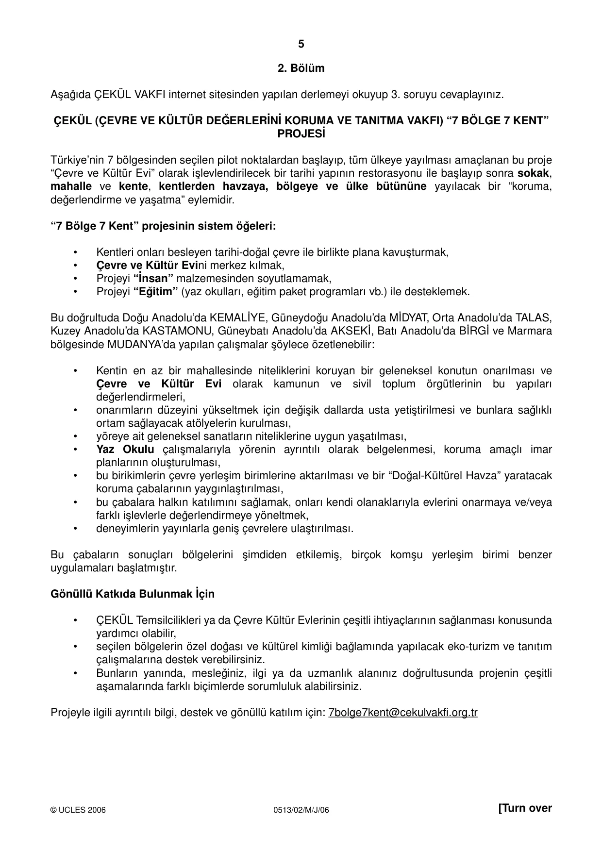 Cambridge IGCSE Turkish - First Language 0513 2006 May/June Paper 2 · Variant 1 question paper, page 5 of 8