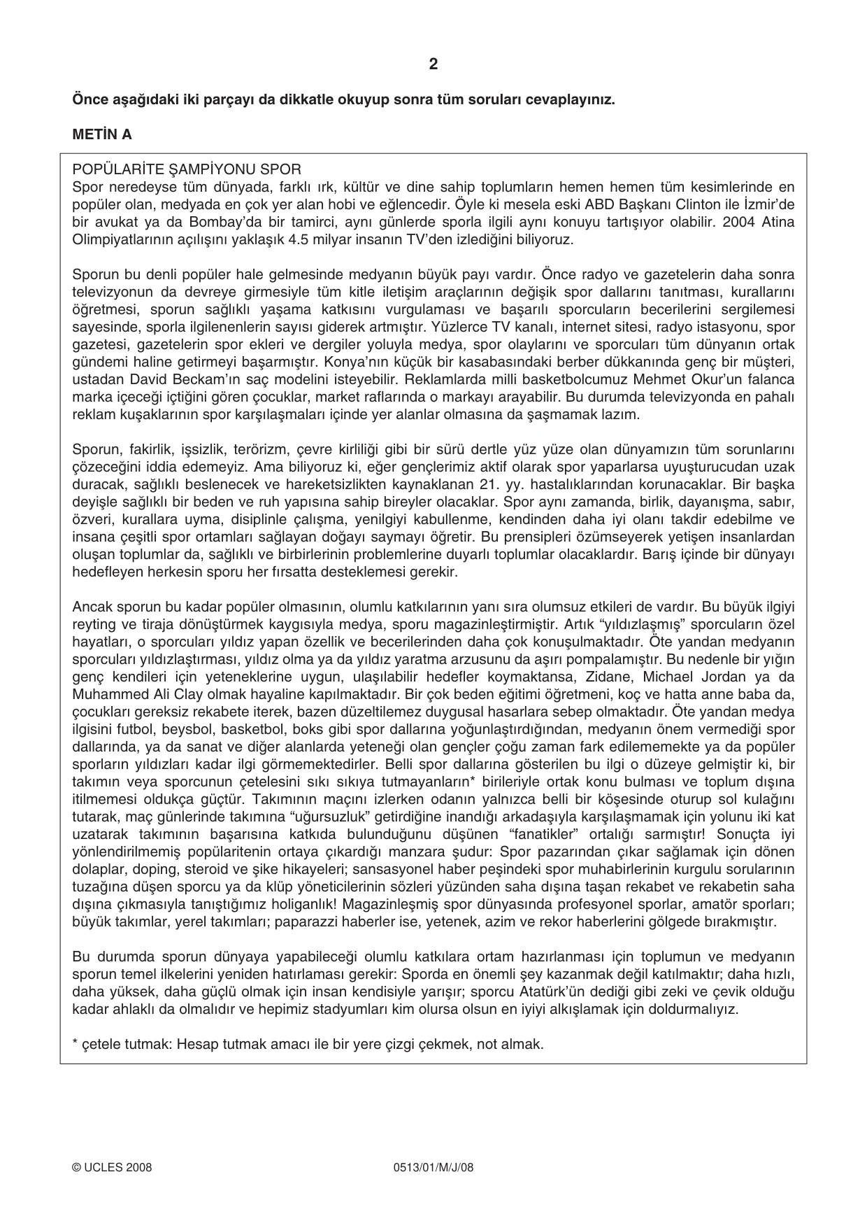 Cambridge IGCSE Turkish - First Language 0513 2008 May/June Paper 1 · Variant 1 question paper, page 2 of 4