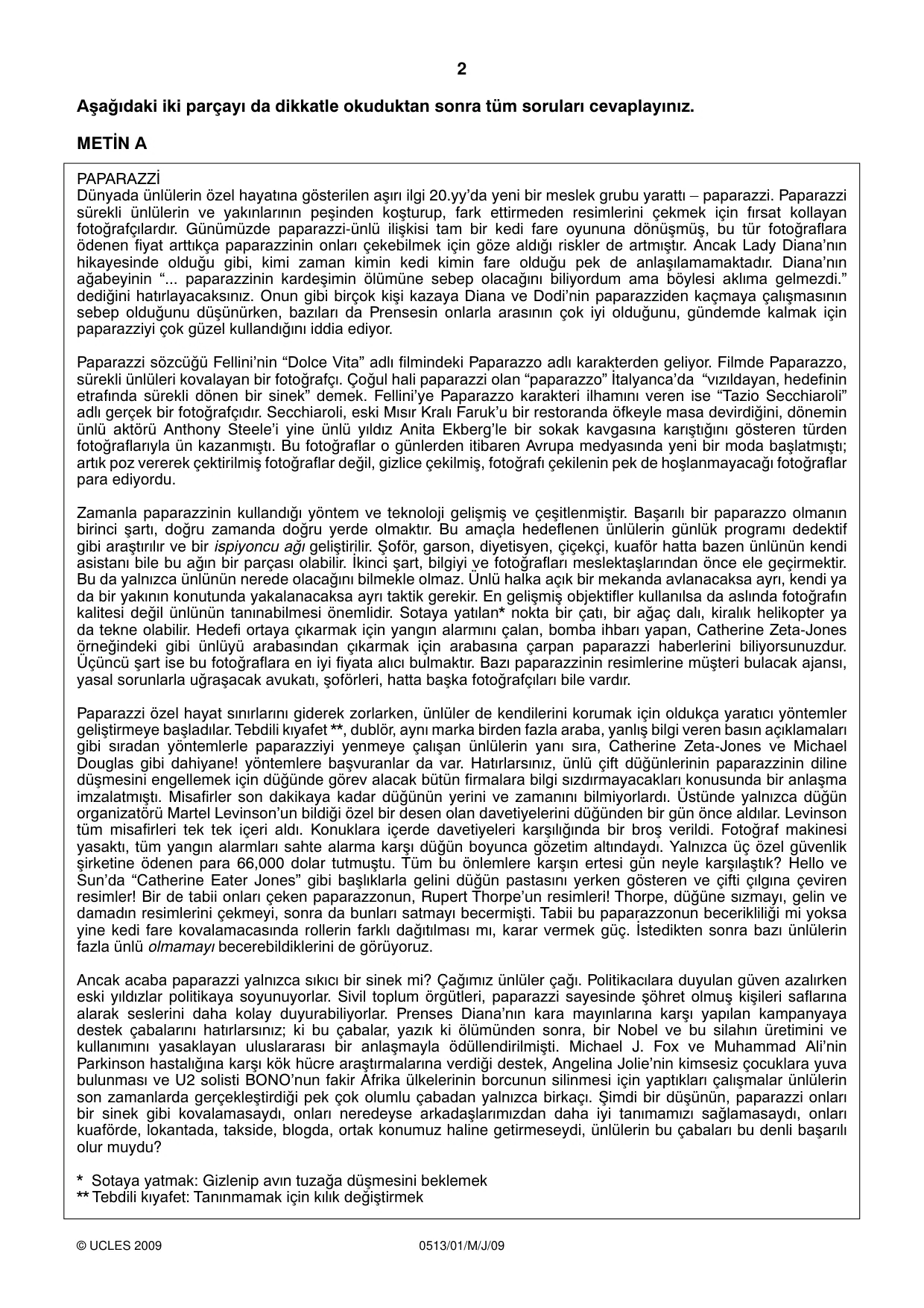 Cambridge IGCSE Turkish - First Language 0513 2009 May/June Paper 1 · Variant 1 question paper, page 2 of 4