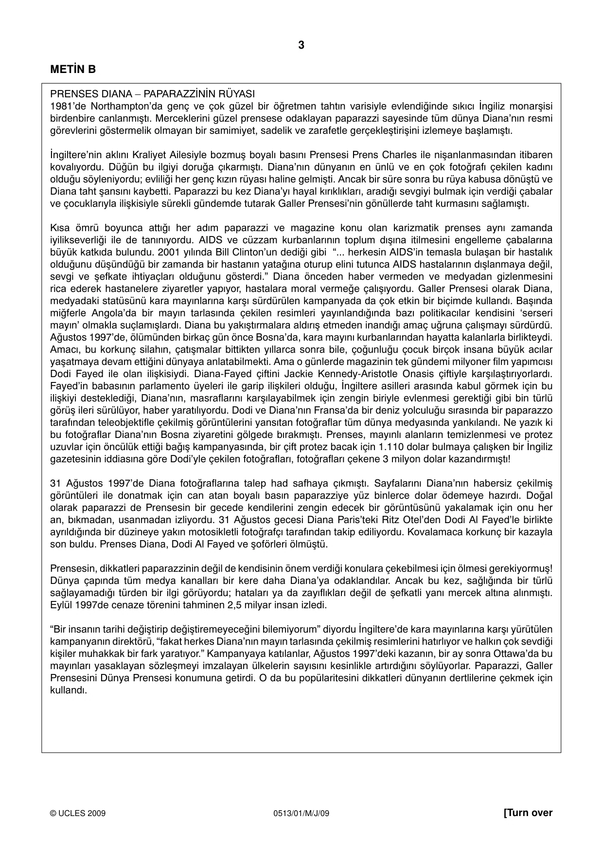 Cambridge IGCSE Turkish - First Language 0513 2009 May/June Paper 1 · Variant 1 question paper, page 3 of 4