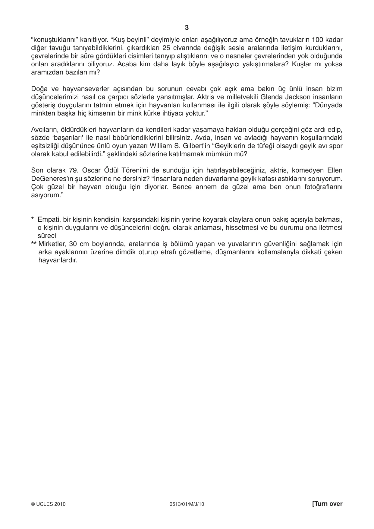 Cambridge IGCSE Turkish - First Language 0513 2010 May/June Paper 1 · Variant 1 question paper, page 3 of 8