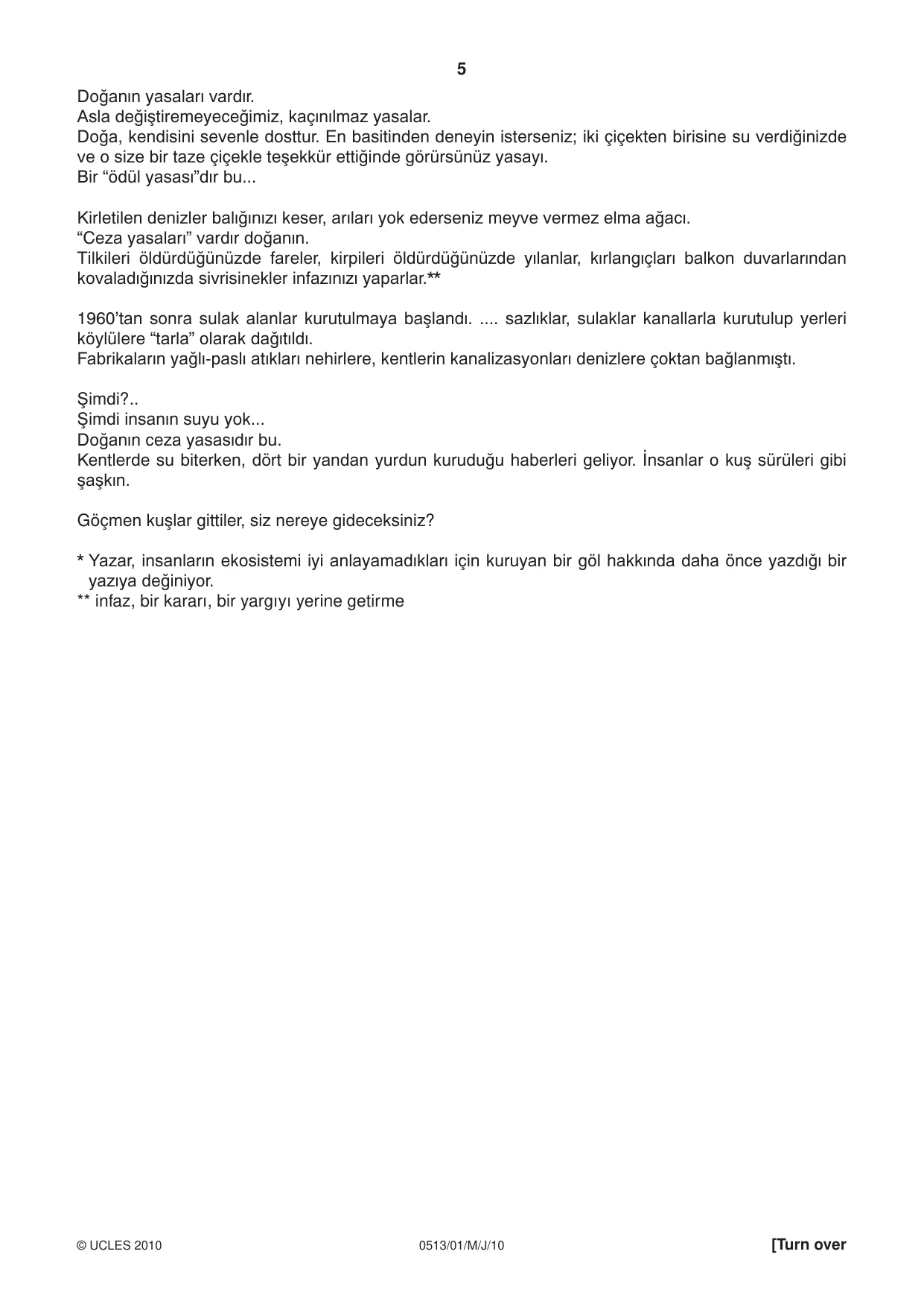 Cambridge IGCSE Turkish - First Language 0513 2010 May/June Paper 1 · Variant 1 question paper, page 5 of 8