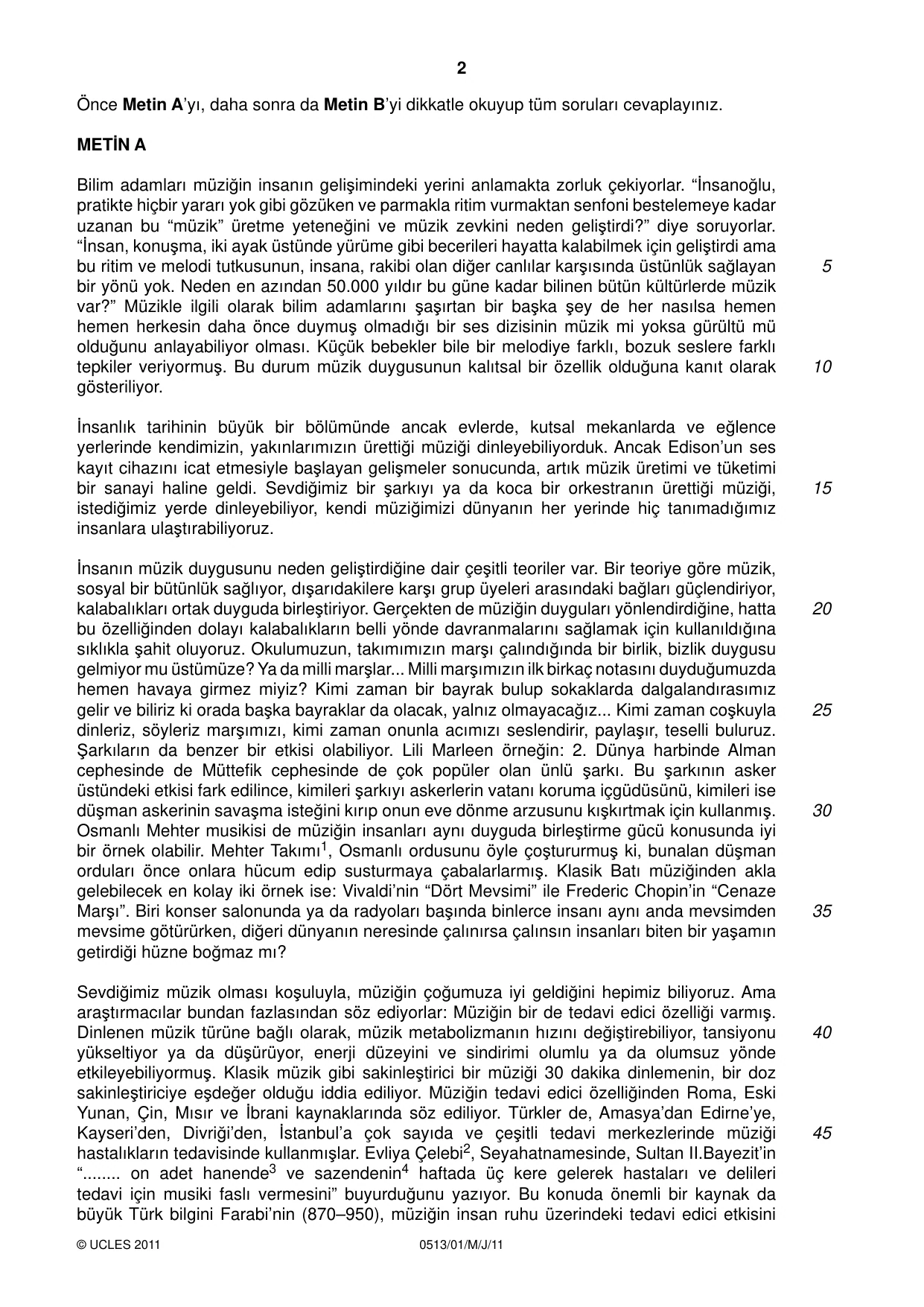 Cambridge IGCSE Turkish - First Language 0513 2011 May/June Paper 1 · Variant 1 question paper, page 2 of 8