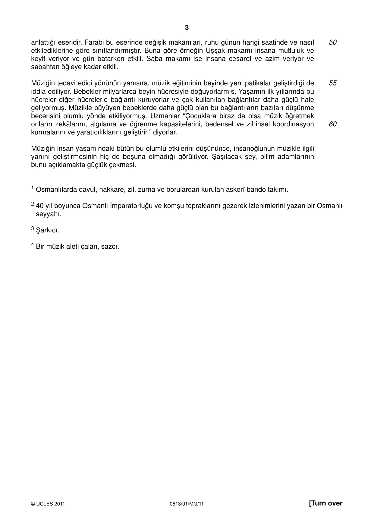 Cambridge IGCSE Turkish - First Language 0513 2011 May/June Paper 1 · Variant 1 question paper, page 3 of 8