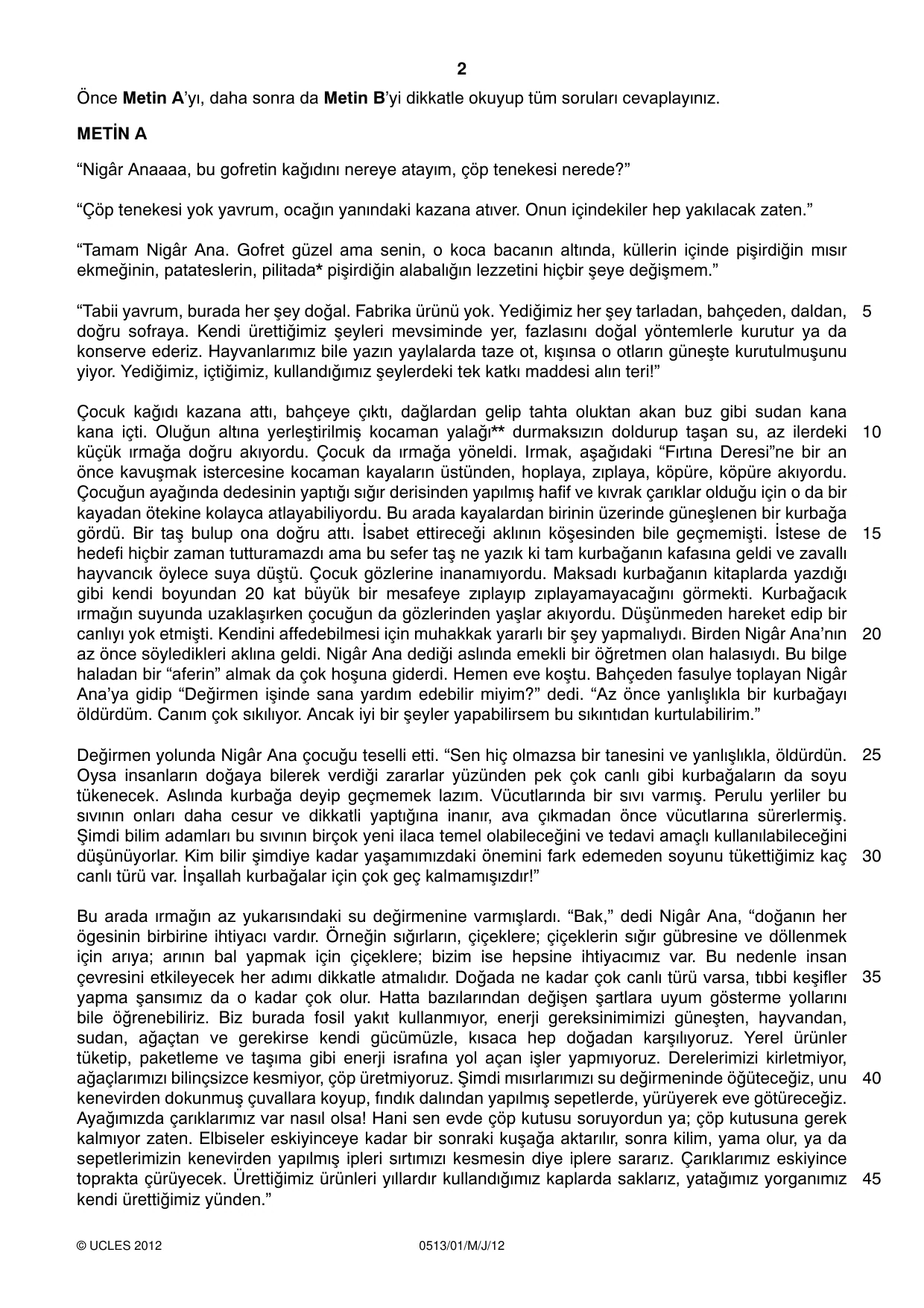 Cambridge IGCSE Turkish - First Language 0513 2012 May/June Paper 1 · Variant 1 question paper, page 2 of 8
