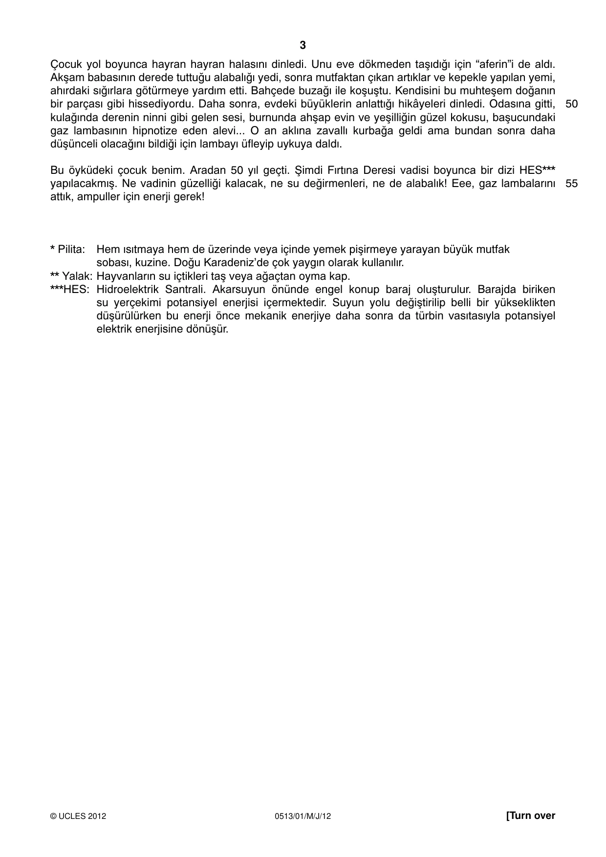 Cambridge IGCSE Turkish - First Language 0513 2012 May/June Paper 1 · Variant 1 question paper, page 3 of 8