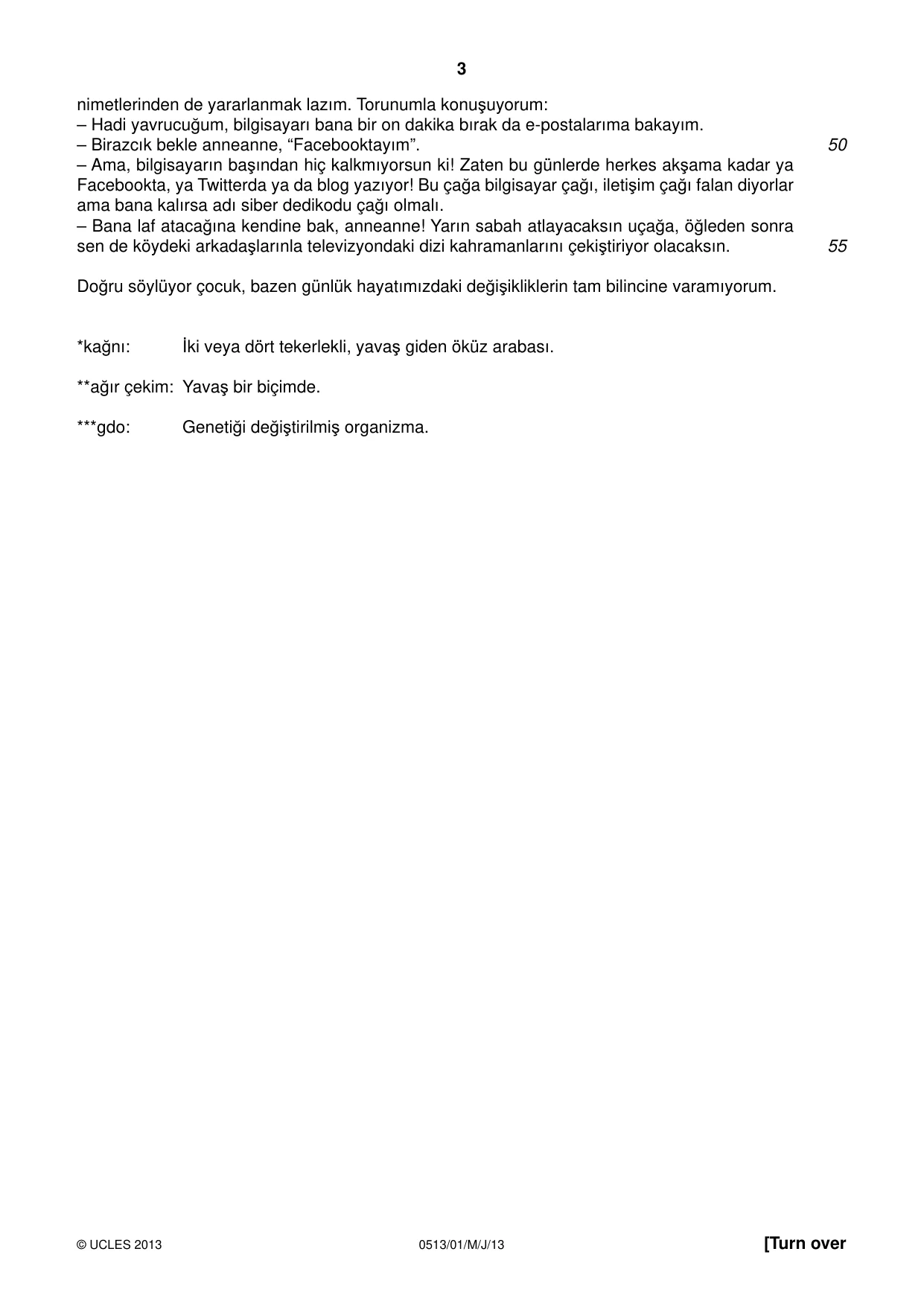 Cambridge IGCSE Turkish - First Language 0513 2013 May/June Paper 1 · Variant 1 question paper, page 3 of 8