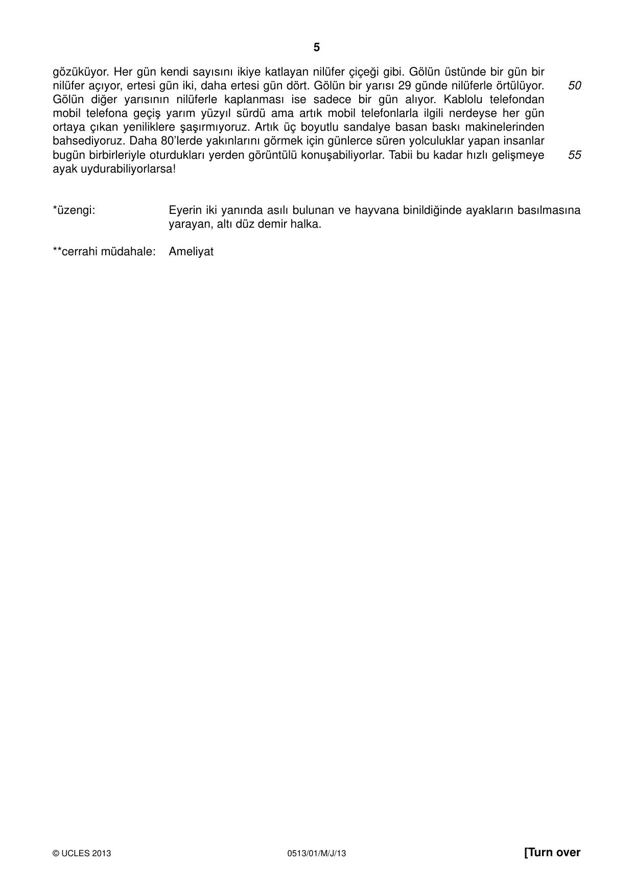 Cambridge IGCSE Turkish - First Language 0513 2013 May/June Paper 1 · Variant 1 question paper, page 5 of 8