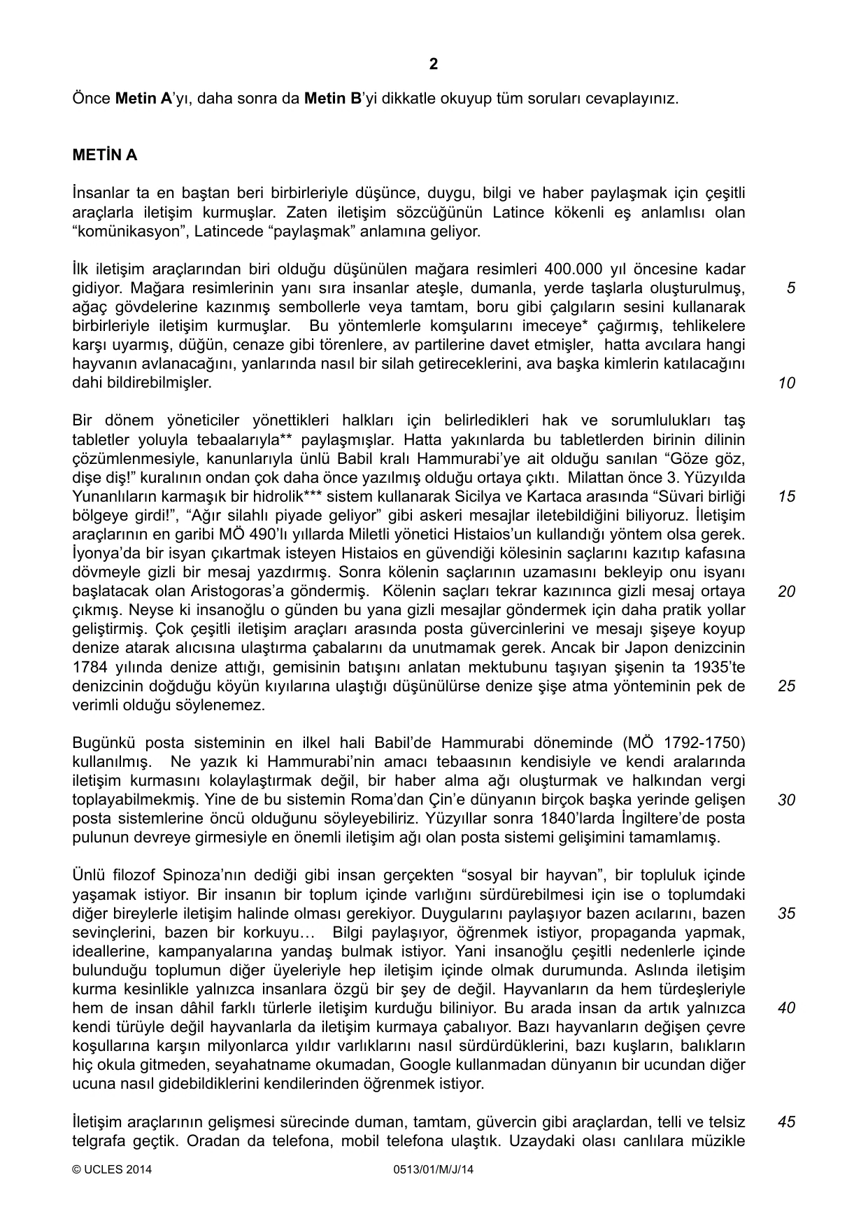 Cambridge IGCSE Turkish - First Language 0513 2014 May/June Paper 1 · Variant 1 question paper, page 2 of 8