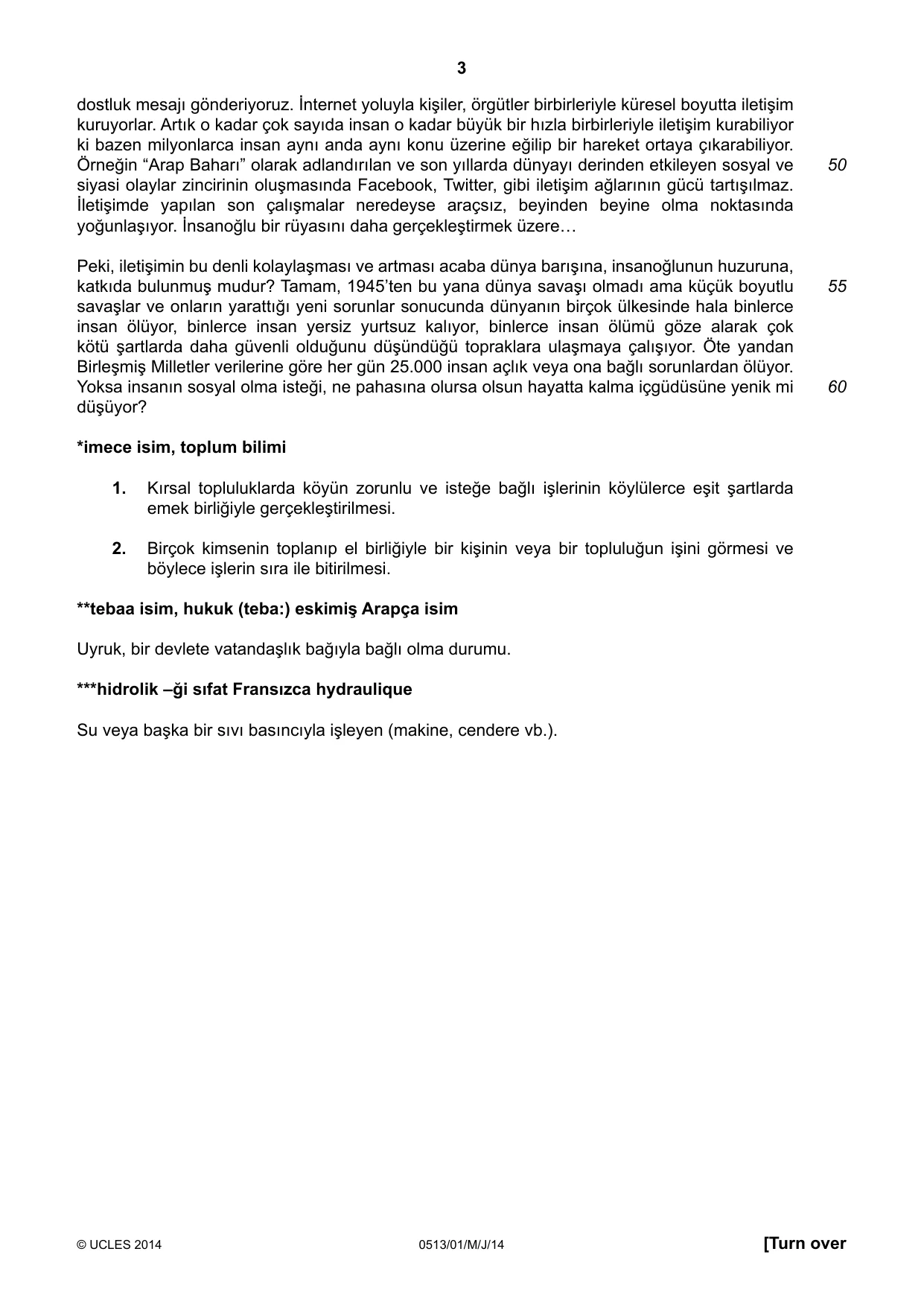 Cambridge IGCSE Turkish - First Language 0513 2014 May/June Paper 1 · Variant 1 question paper, page 3 of 8