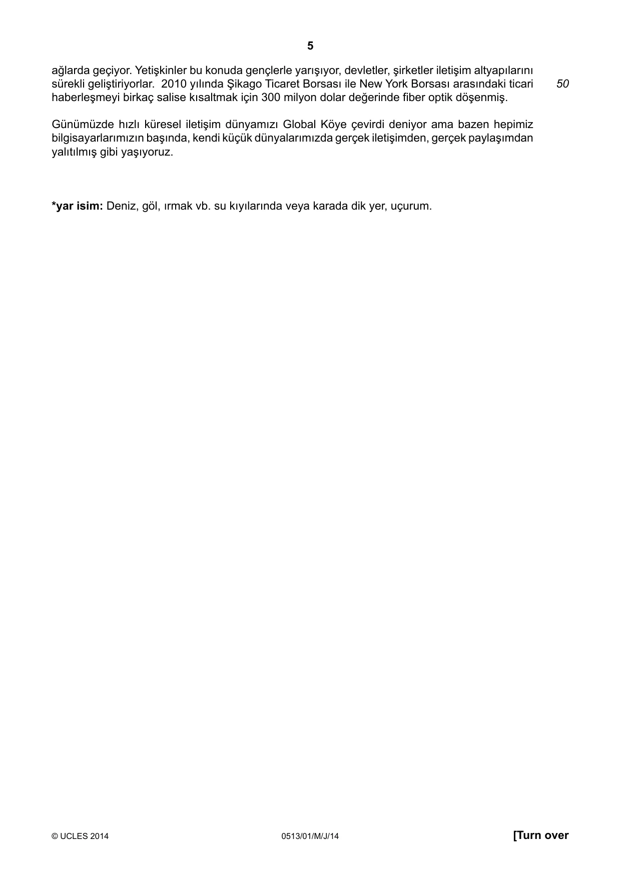Cambridge IGCSE Turkish - First Language 0513 2014 May/June Paper 1 · Variant 1 question paper, page 5 of 8