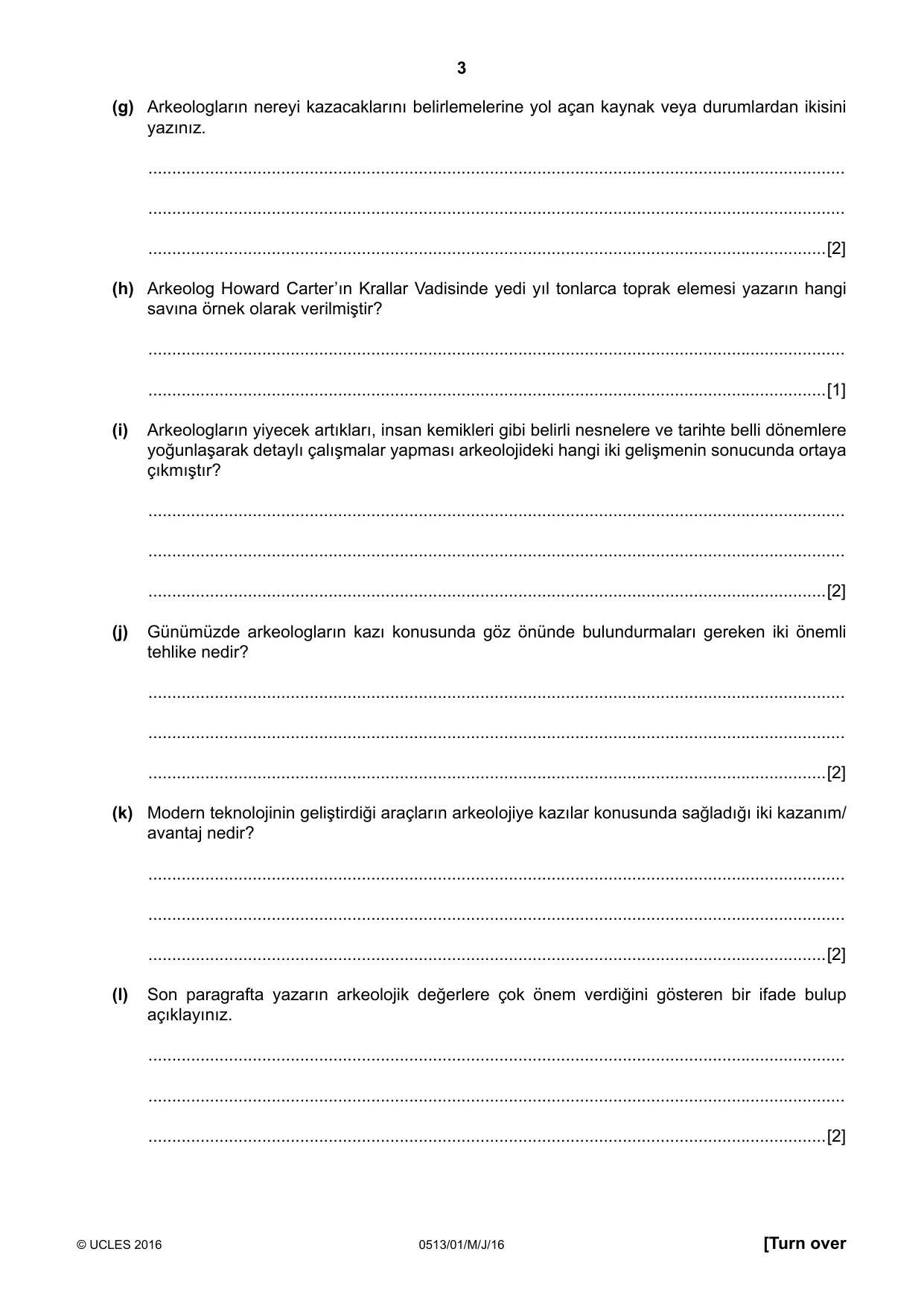 Cambridge IGCSE Turkish - First Language 0513 2016 May/June Paper 1 · Variant 0 question paper, page 3 of 8