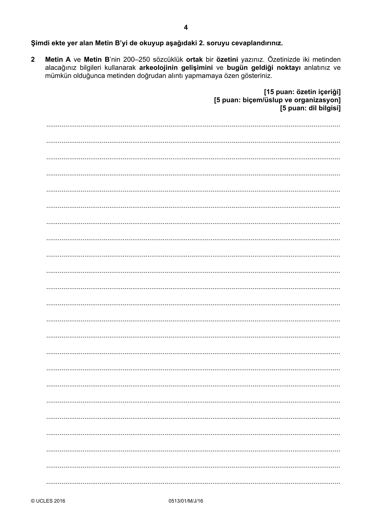 Cambridge IGCSE Turkish - First Language 0513 2016 May/June Paper 1 · Variant 0 question paper, page 4 of 8