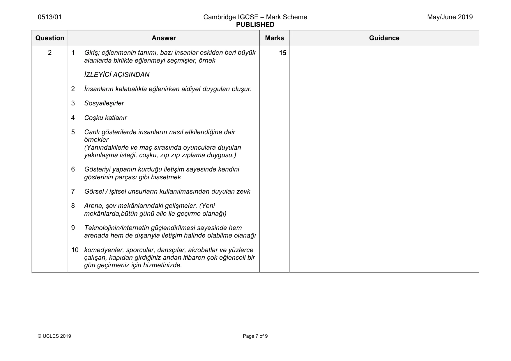 Mark scheme, page 7 of 9