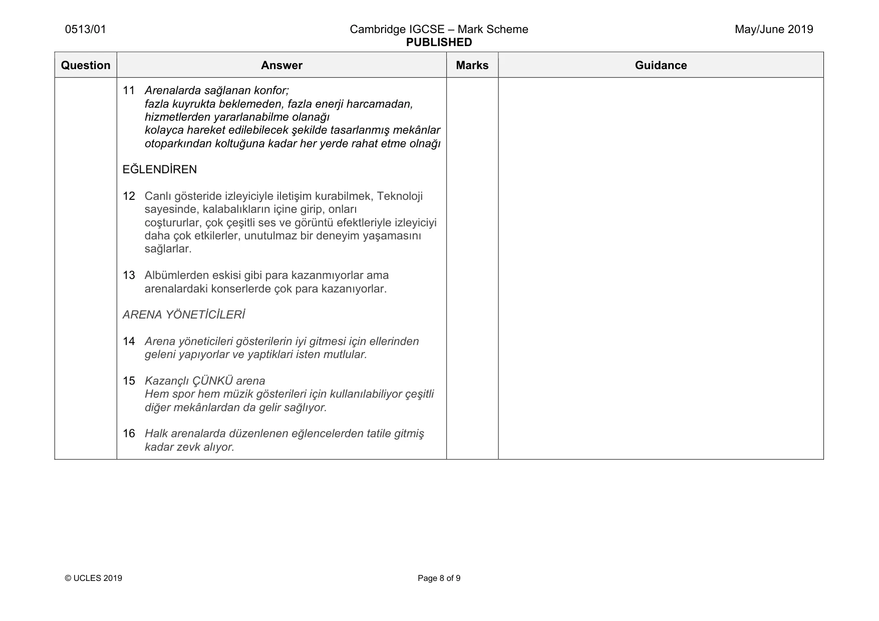 Mark scheme, page 8 of 9
