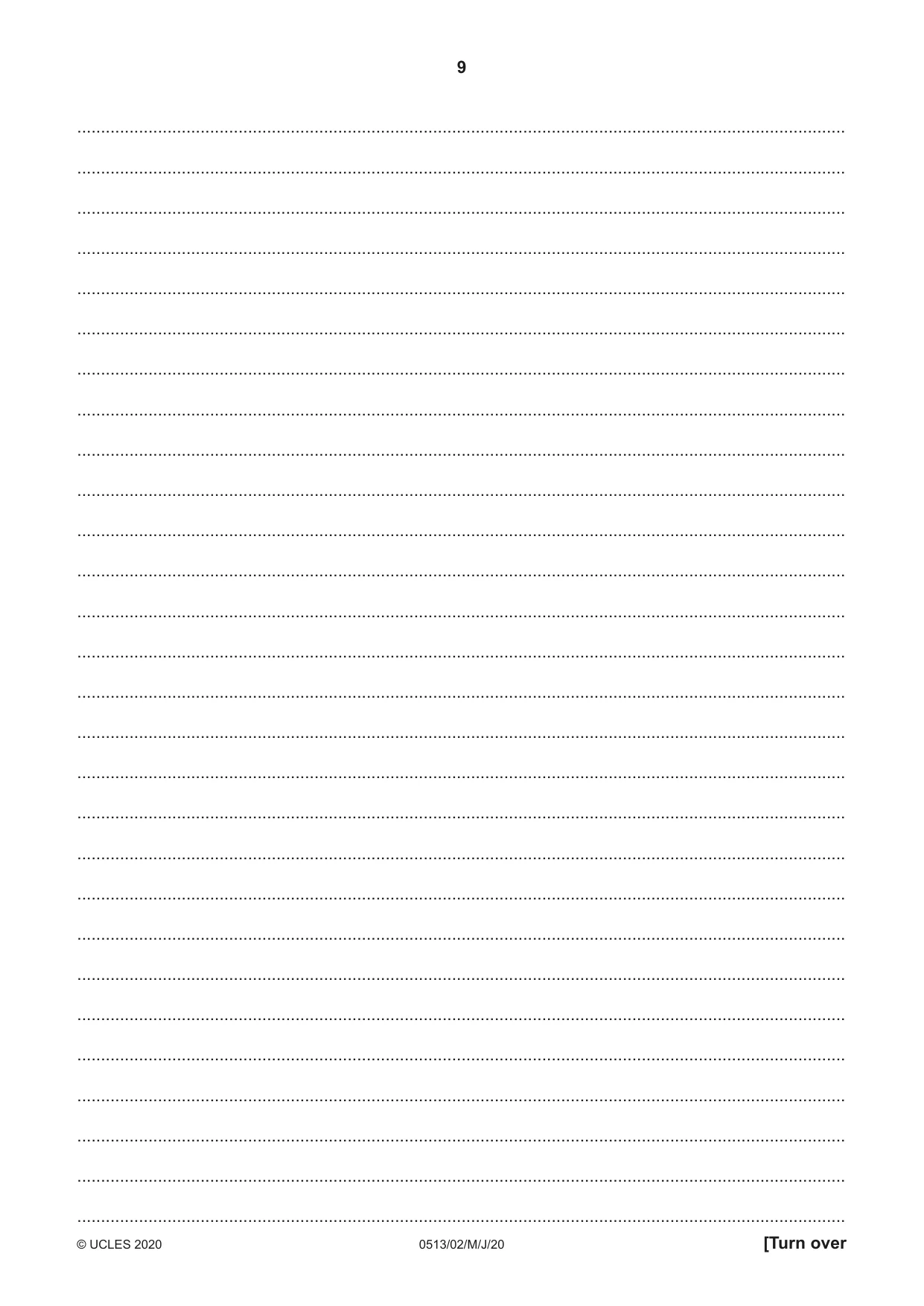 Cambridge IGCSE Turkish - First Language 0513 2020 May/June Paper 2 · Variant 0 question paper, page 9 of 12