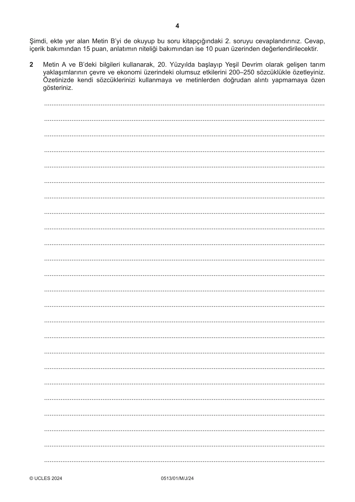 Cambridge IGCSE Turkish - First Language 0513 2024 May/June Paper 1 · Variant 0 question paper, page 4 of 8