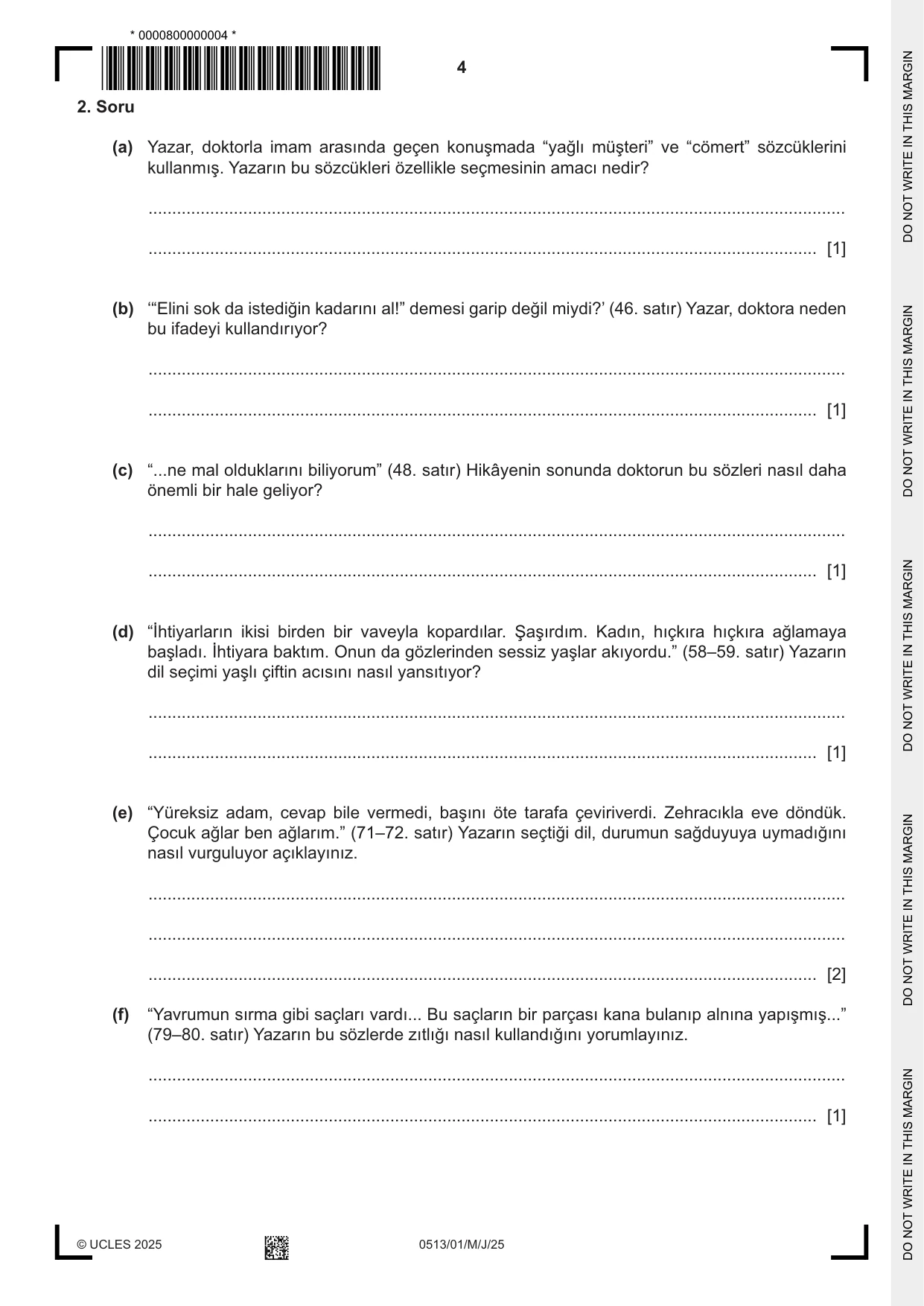 Cambridge IGCSE Turkish - First Language 0513 2025 May/June Paper 1 · Variant 0 question paper, page 4 of 8