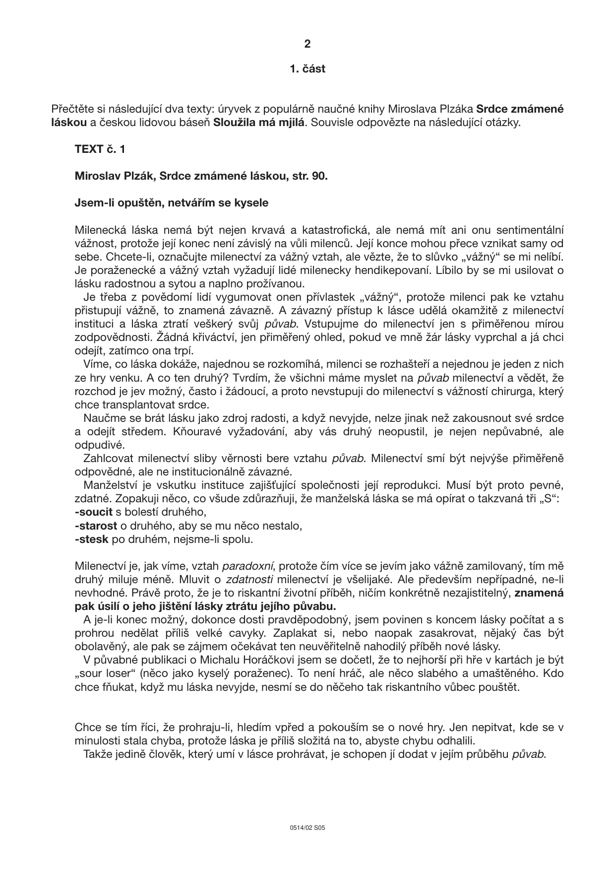 Cambridge IGCSE Czech - First Language 0514 2005 May/June Paper 2 · Variant 1 question paper, page 2 of 8