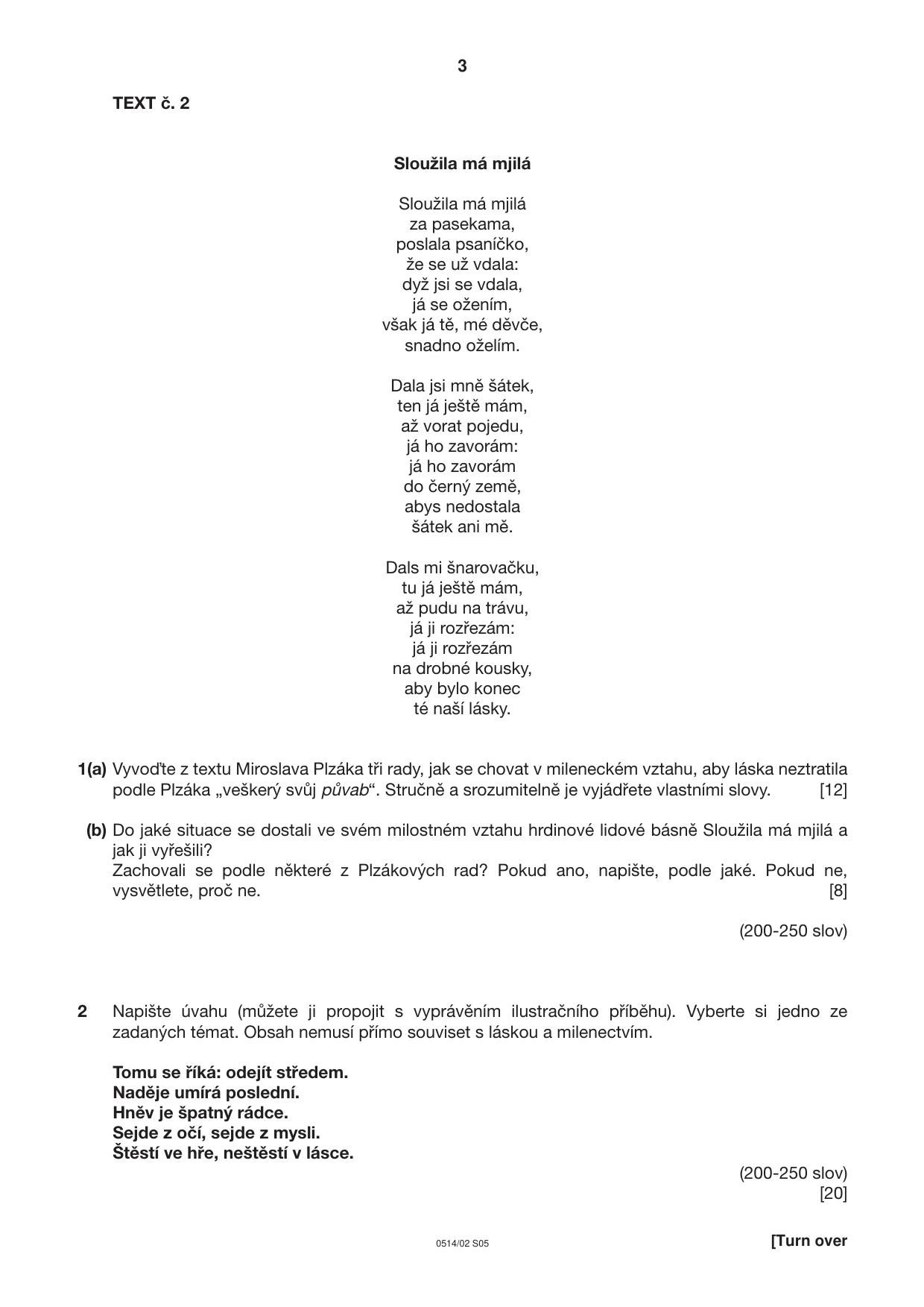 Cambridge IGCSE Czech - First Language 0514 2005 May/June Paper 2 · Variant 1 question paper, page 3 of 8