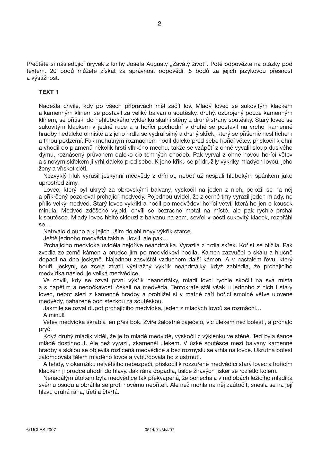 Cambridge IGCSE Czech - First Language 0514 2007 May/June Paper 1 · Variant 1 question paper, page 2 of 4