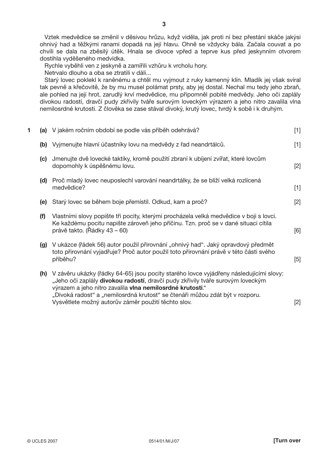 Cambridge IGCSE Czech - First Language 0514 2007 May/June Paper 1 · Variant 1 question paper, page 3 of 4
