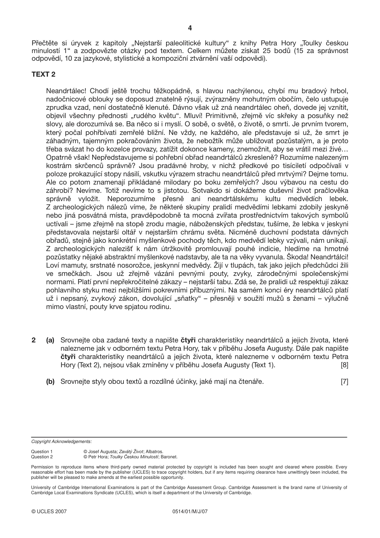 Cambridge IGCSE Czech - First Language 0514 2007 May/June Paper 1 · Variant 1 question paper, page 4 of 4