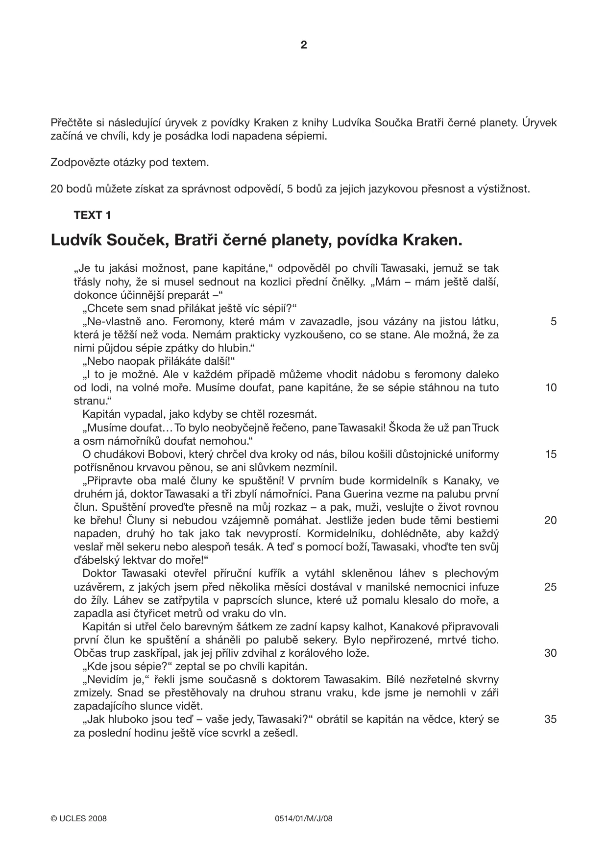 Cambridge IGCSE Czech - First Language 0514 2008 May/June Paper 1 · Variant 1 question paper, page 2 of 8