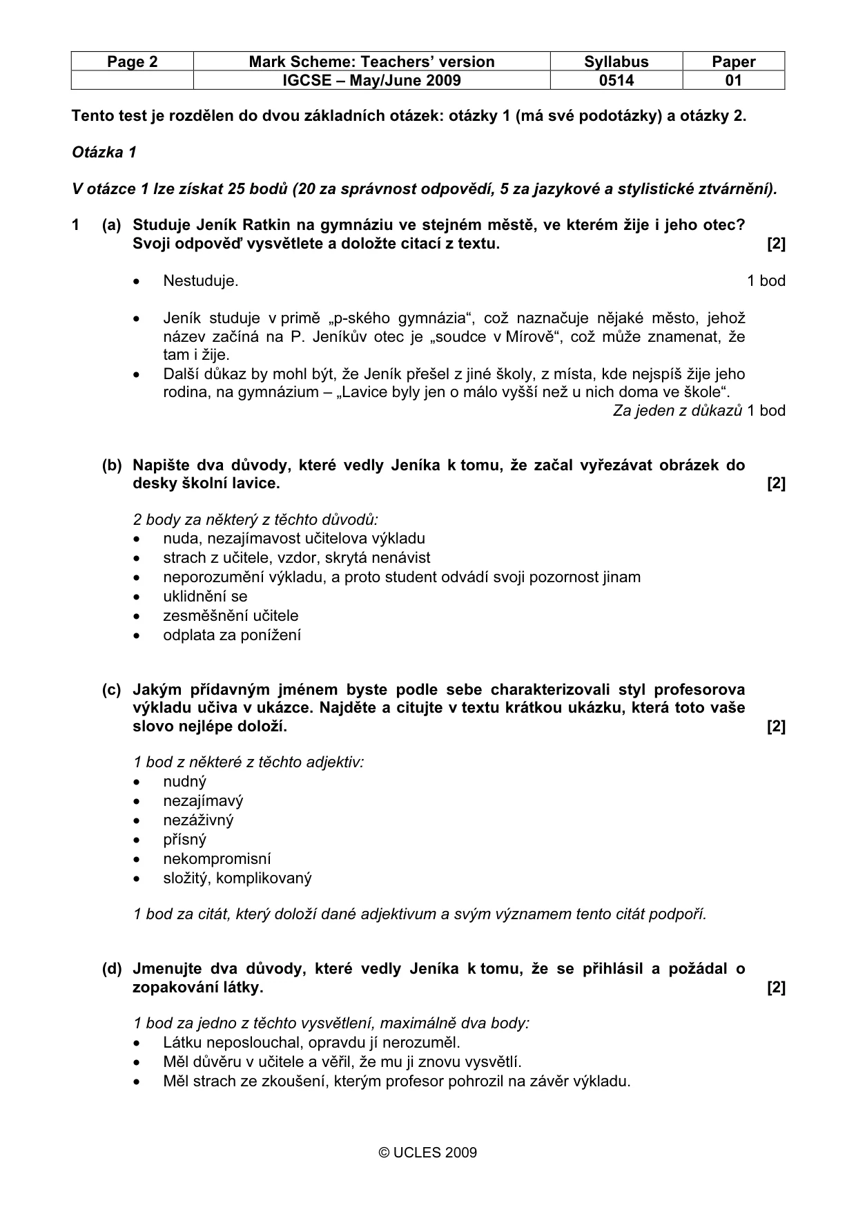 Mark scheme, page 2 of 5