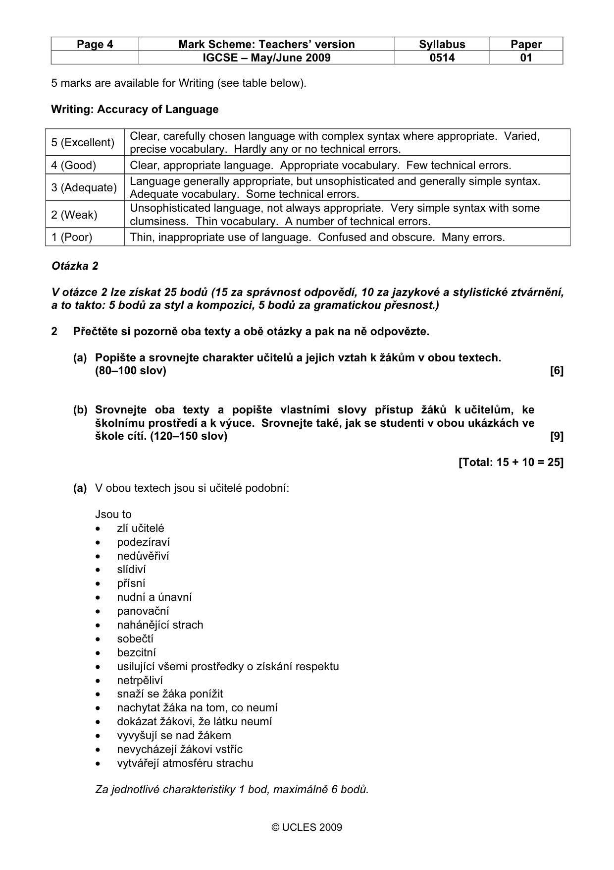 Mark scheme, page 4 of 5