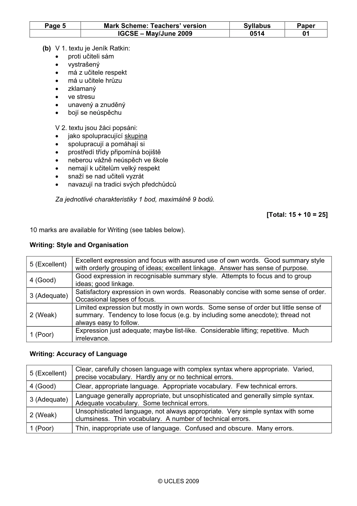 Mark scheme, page 5 of 5