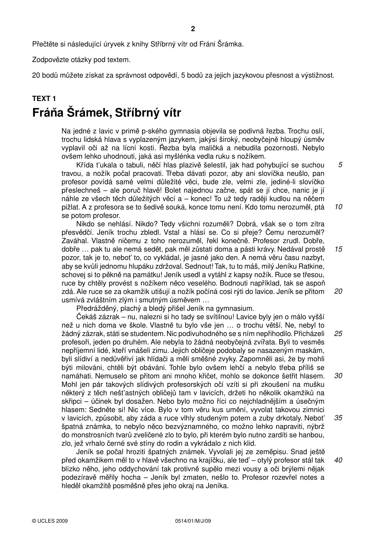 Cambridge IGCSE Czech - First Language 0514 2009 May/June Paper 1 · Variant 1 question paper, page 2 of 8