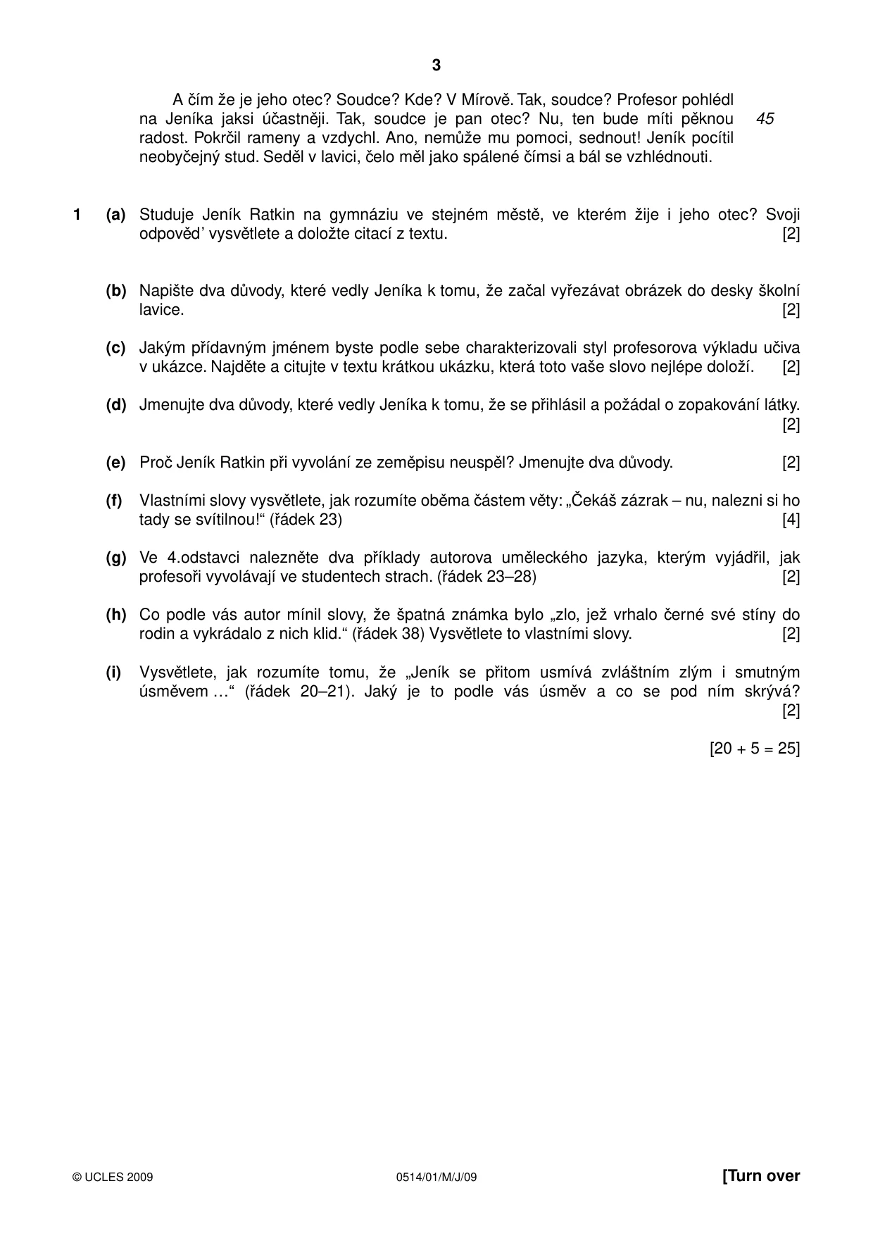 Cambridge IGCSE Czech - First Language 0514 2009 May/June Paper 1 · Variant 1 question paper, page 3 of 8