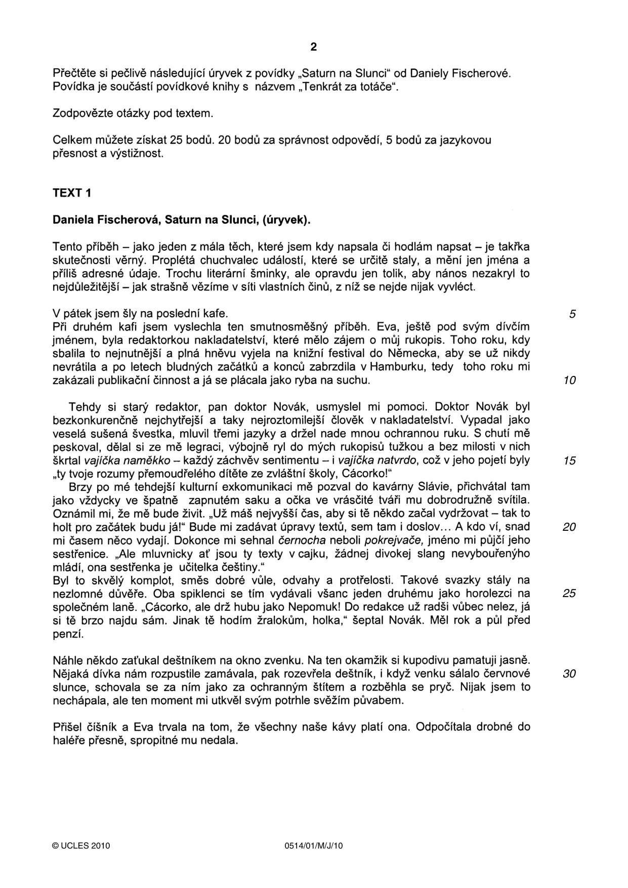 Cambridge IGCSE Czech - First Language 0514 2010 May/June Paper 1 · Variant 1 question paper, page 2 of 8
