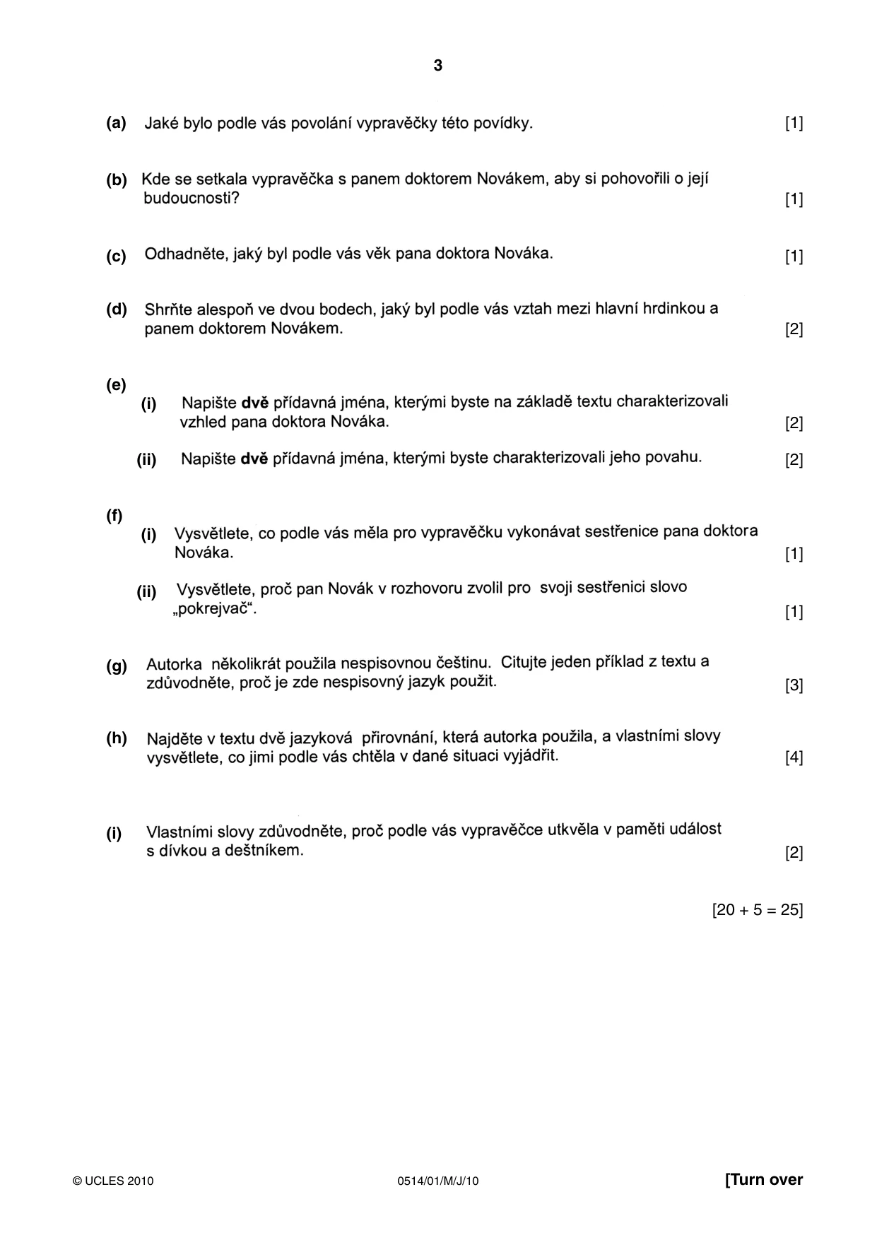 Cambridge IGCSE Czech - First Language 0514 2010 May/June Paper 1 · Variant 1 question paper, page 3 of 8