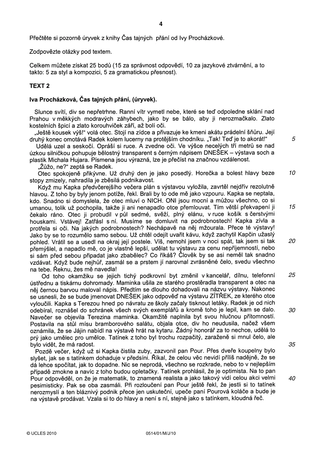 Cambridge IGCSE Czech - First Language 0514 2010 May/June Paper 1 · Variant 1 question paper, page 4 of 8