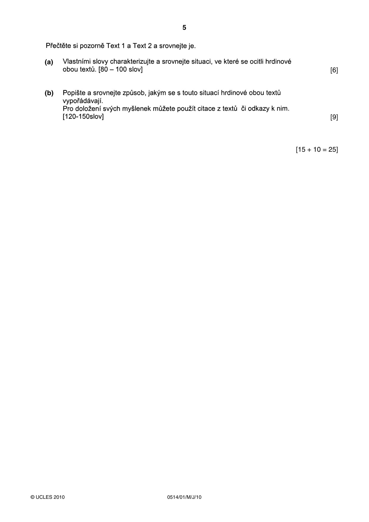 Cambridge IGCSE Czech - First Language 0514 2010 May/June Paper 1 · Variant 1 question paper, page 5 of 8