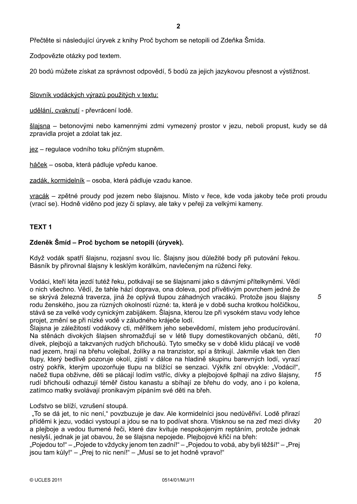 Cambridge IGCSE Czech - First Language 0514 2011 May/June Paper 1 · Variant 1 question paper, page 2 of 8