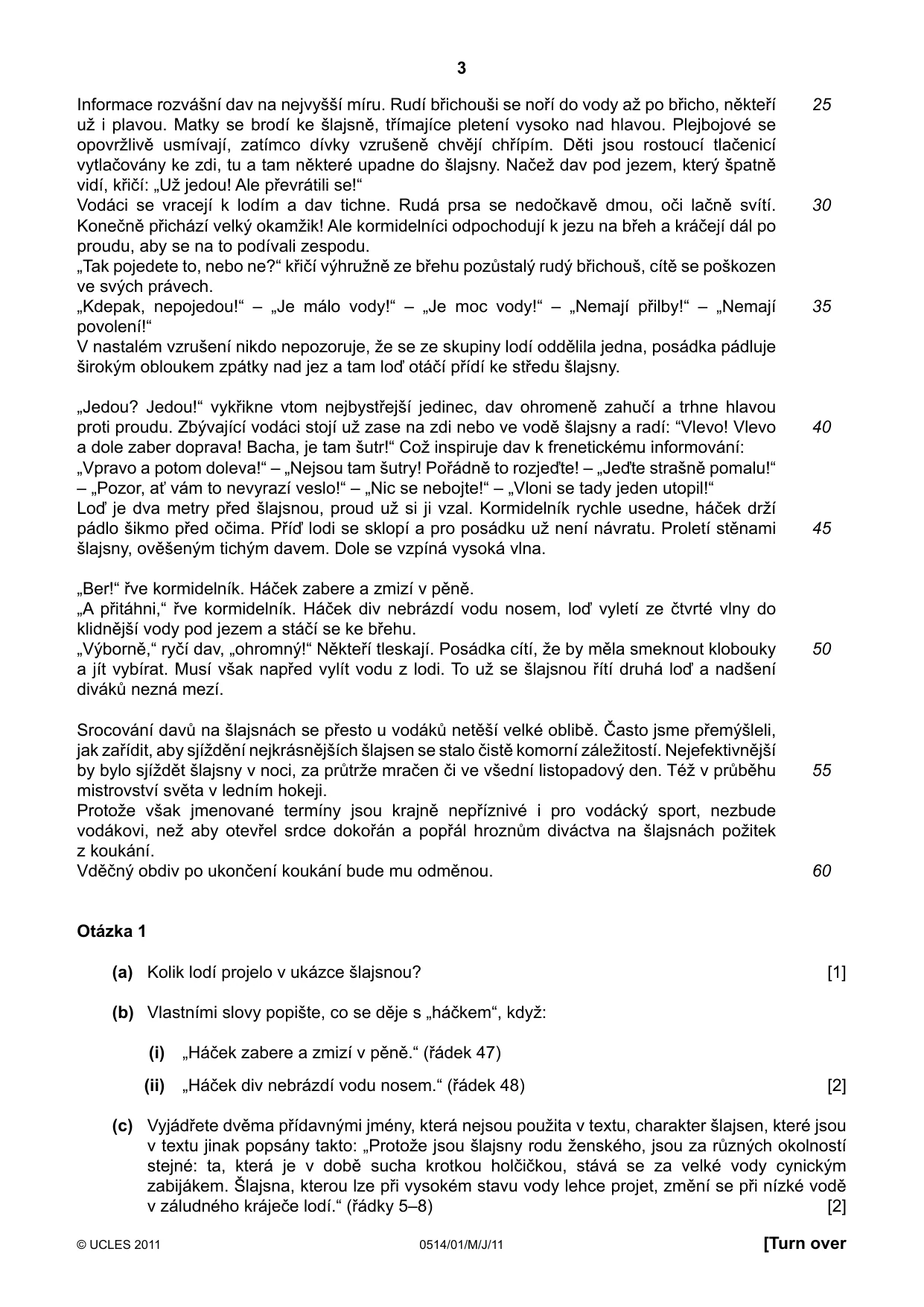 Cambridge IGCSE Czech - First Language 0514 2011 May/June Paper 1 · Variant 1 question paper, page 3 of 8