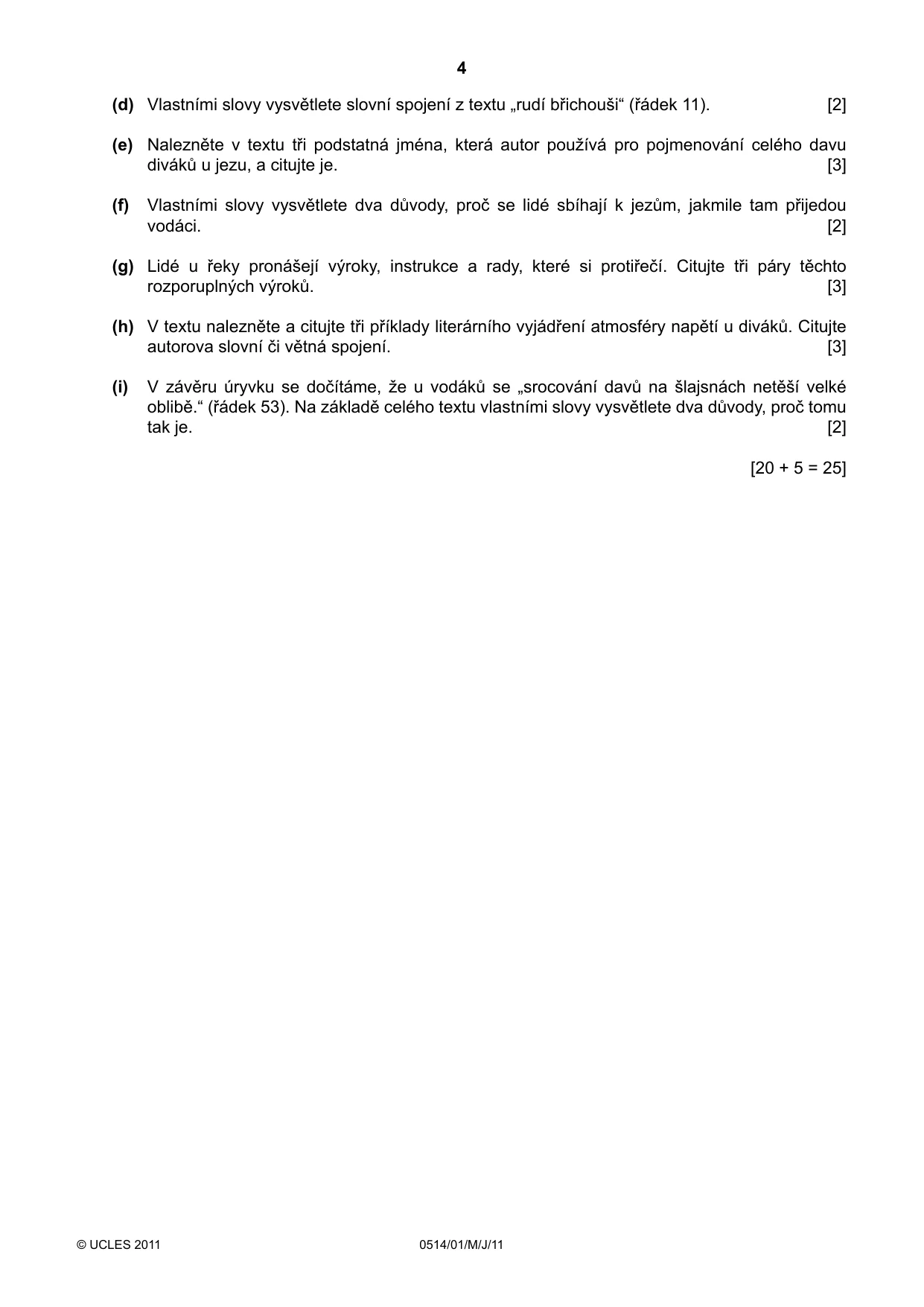 Cambridge IGCSE Czech - First Language 0514 2011 May/June Paper 1 · Variant 1 question paper, page 4 of 8