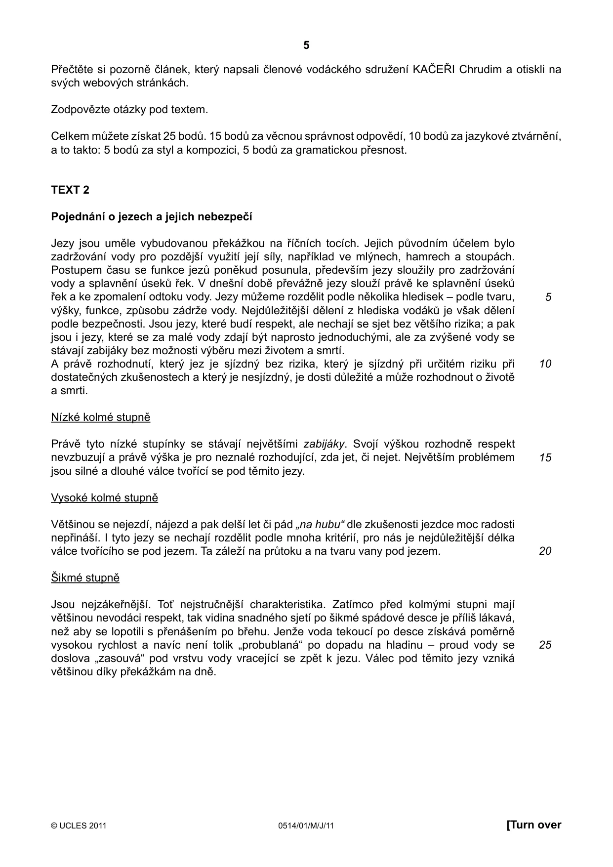 Cambridge IGCSE Czech - First Language 0514 2011 May/June Paper 1 · Variant 1 question paper, page 5 of 8