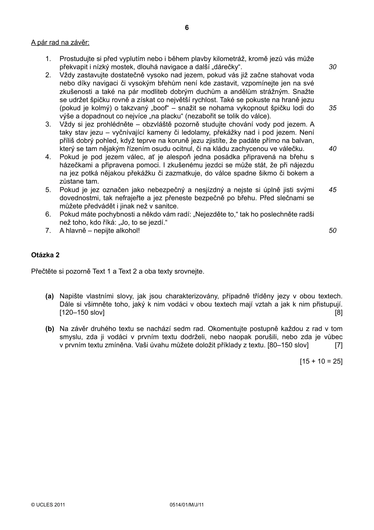 Cambridge IGCSE Czech - First Language 0514 2011 May/June Paper 1 · Variant 1 question paper, page 6 of 8