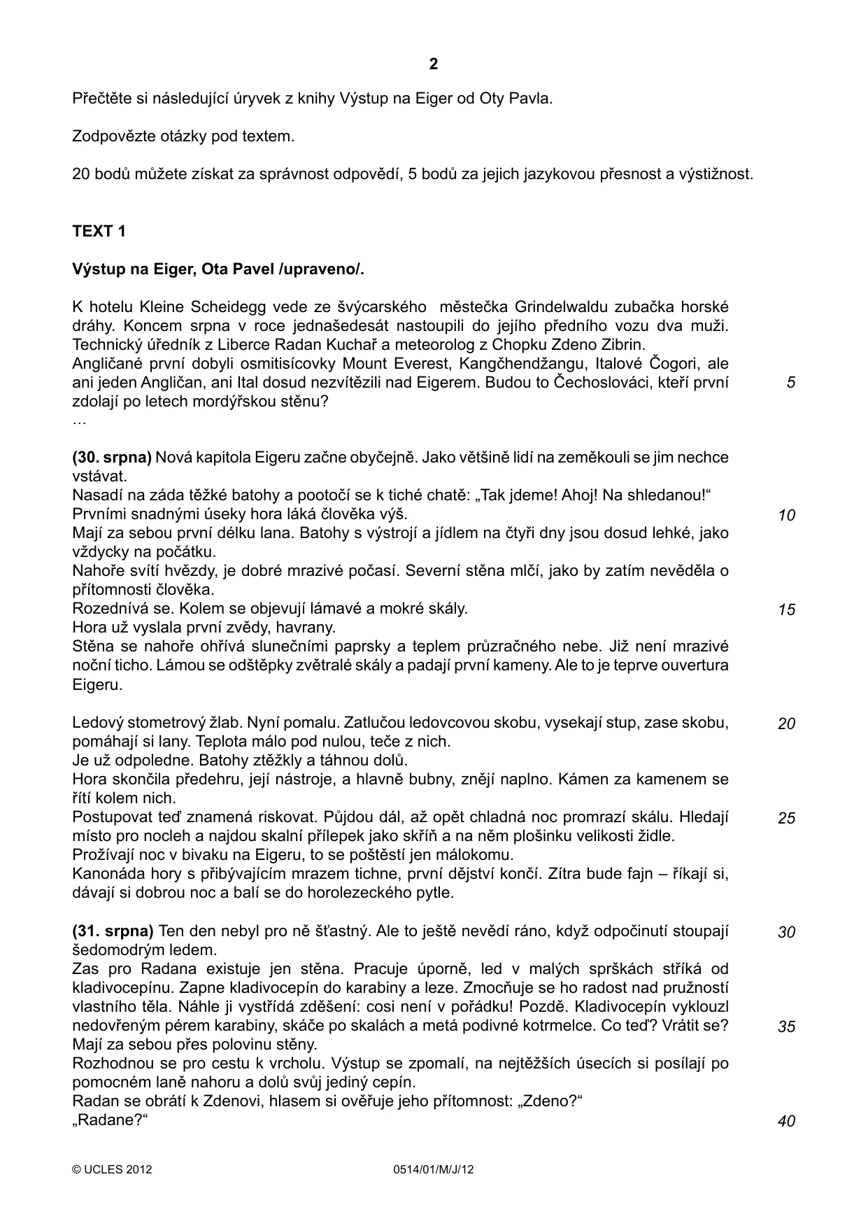 Cambridge IGCSE Czech - First Language 0514 2012 May/June Paper 1 · Variant 1 question paper, page 2 of 8