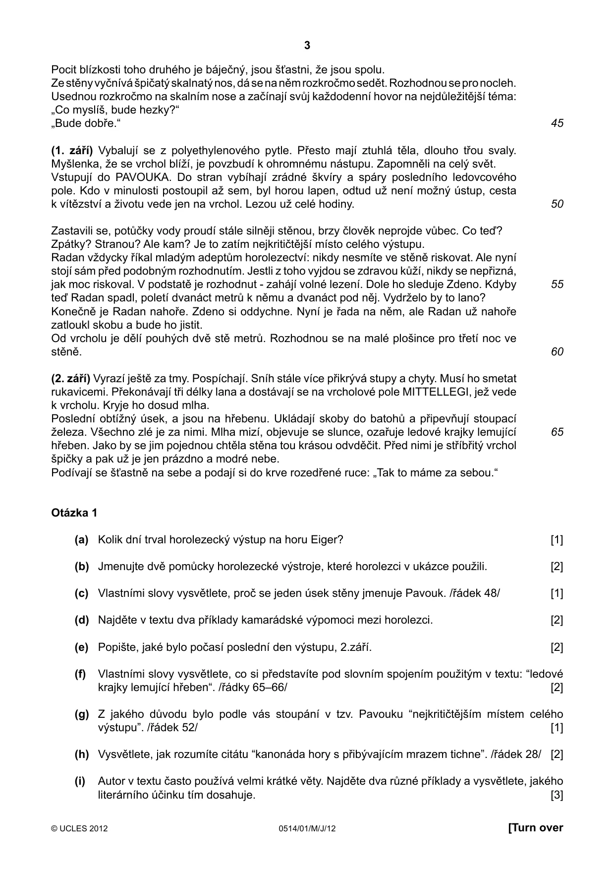 Cambridge IGCSE Czech - First Language 0514 2012 May/June Paper 1 · Variant 1 question paper, page 3 of 8