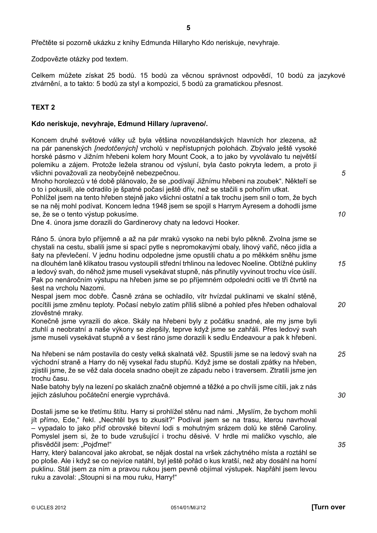 Cambridge IGCSE Czech - First Language 0514 2012 May/June Paper 1 · Variant 1 question paper, page 5 of 8