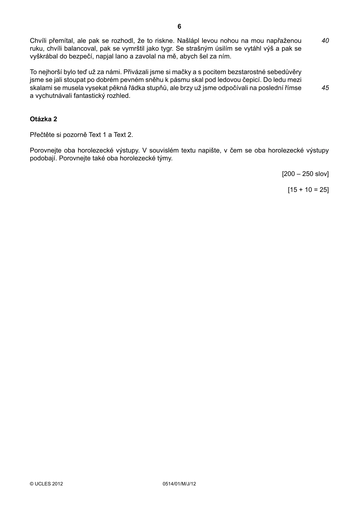 Cambridge IGCSE Czech - First Language 0514 2012 May/June Paper 1 · Variant 1 question paper, page 6 of 8