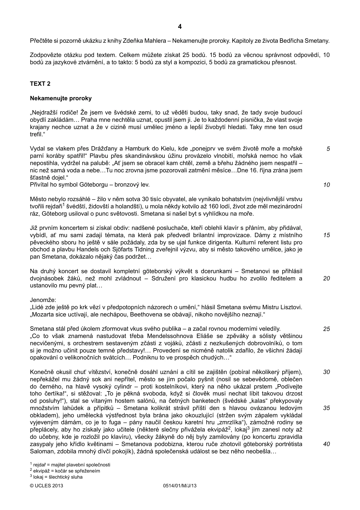 Cambridge IGCSE Czech - First Language 0514 2013 May/June Paper 1 · Variant 1 question paper, page 4 of 8